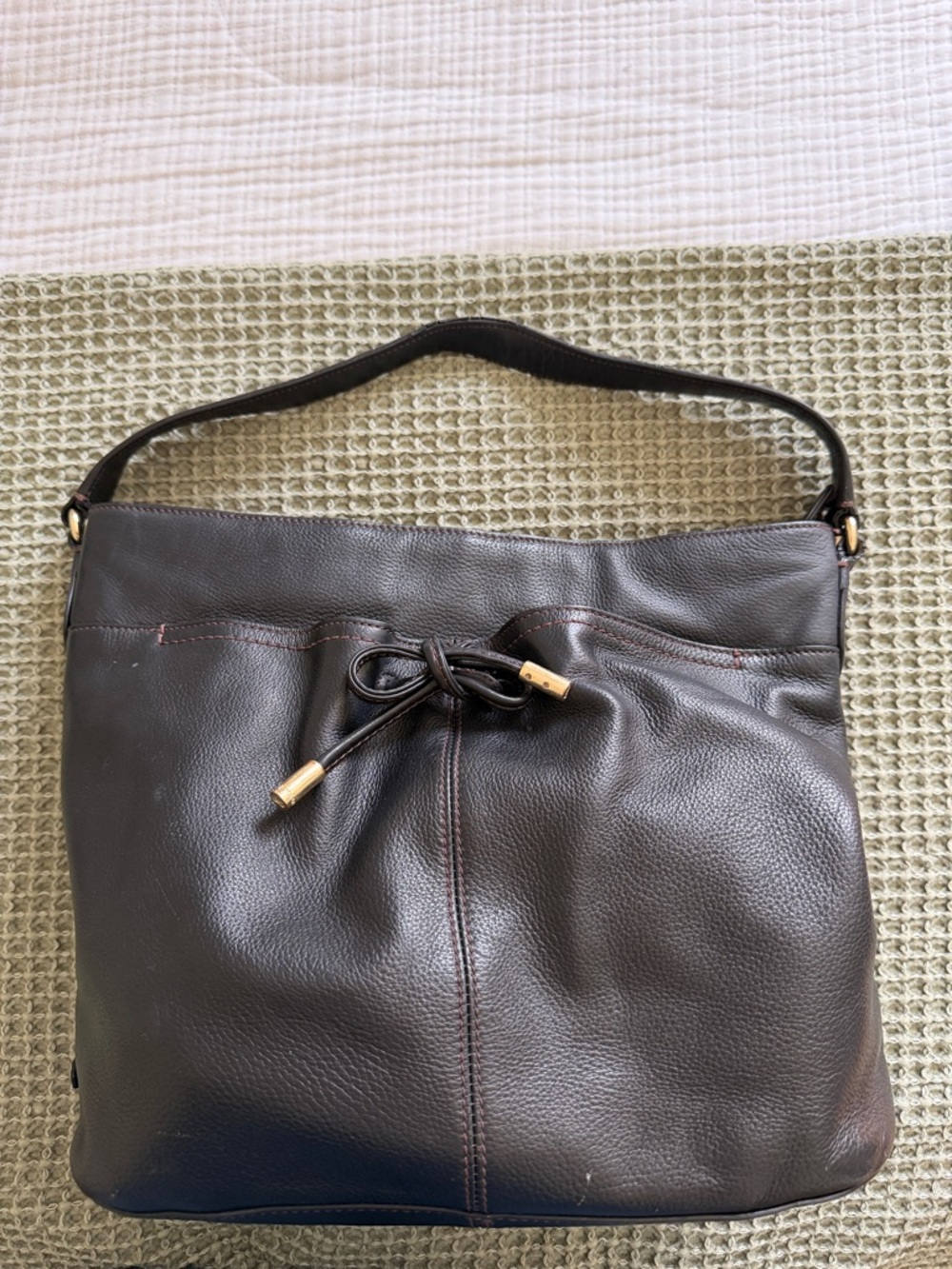 Cole Haan Black Pebbled Leather Shoulder Bag with Gold Accents